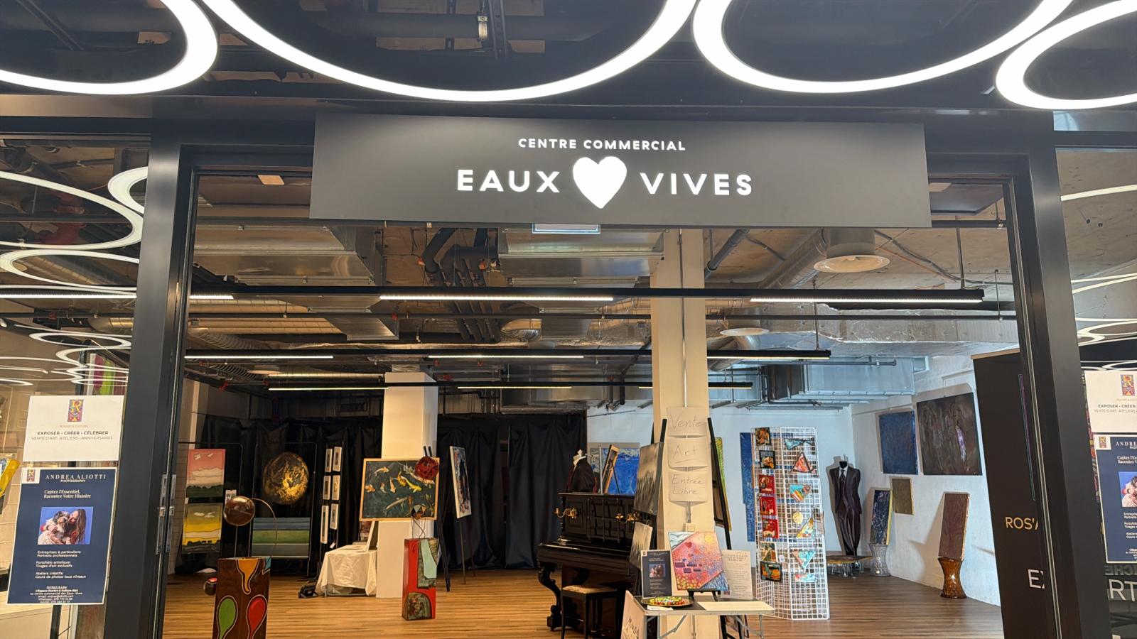 Entrée de l'arcade Ros'Art & Culture sous l'enseigne Centre Commercial Eaux-Vives